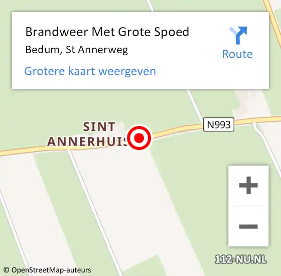 Locatie op kaart van de 112 melding: Brandweer Met Grote Spoed Naar Bedum, St Annerweg op 8 juni 2014 17:17