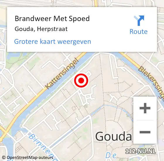 Locatie op kaart van de 112 melding: Brandweer Met Spoed Naar Gouda, Herpstraat op 23 april 2021 10:44