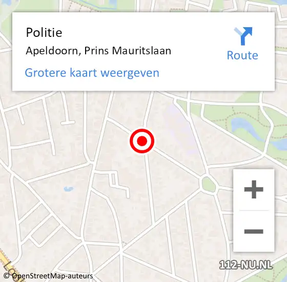 Locatie op kaart van de 112 melding: Politie Apeldoorn, Prins Mauritslaan op 23 april 2021 11:49