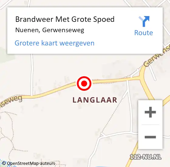 Locatie op kaart van de 112 melding: Brandweer Met Grote Spoed Naar Nuenen, Gerwenseweg op 23 april 2021 11:58