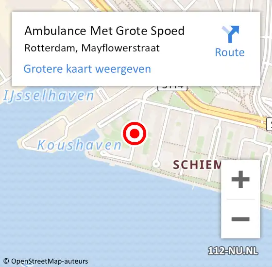 Locatie op kaart van de 112 melding: Ambulance Met Grote Spoed Naar Rotterdam, Mayflowerstraat op 23 april 2021 12:56