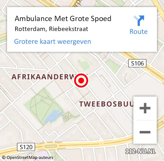 Locatie op kaart van de 112 melding: Ambulance Met Grote Spoed Naar Rotterdam, Riebeekstraat op 23 april 2021 13:15