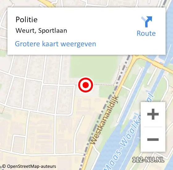 Locatie op kaart van de 112 melding: Politie Weurt, Sportlaan op 23 april 2021 16:37