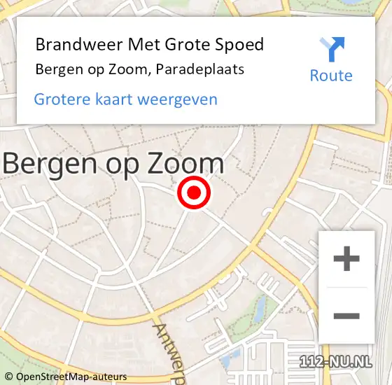 Locatie op kaart van de 112 melding: Brandweer Met Grote Spoed Naar Bergen op Zoom, Paradeplaats op 23 april 2021 17:51