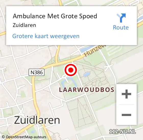 Locatie op kaart van de 112 melding: Ambulance Met Grote Spoed Naar Zuidlaren op 23 april 2021 18:01