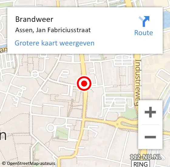 Locatie op kaart van de 112 melding: Brandweer Assen, Jan Fabriciusstraat op 23 april 2021 18:10