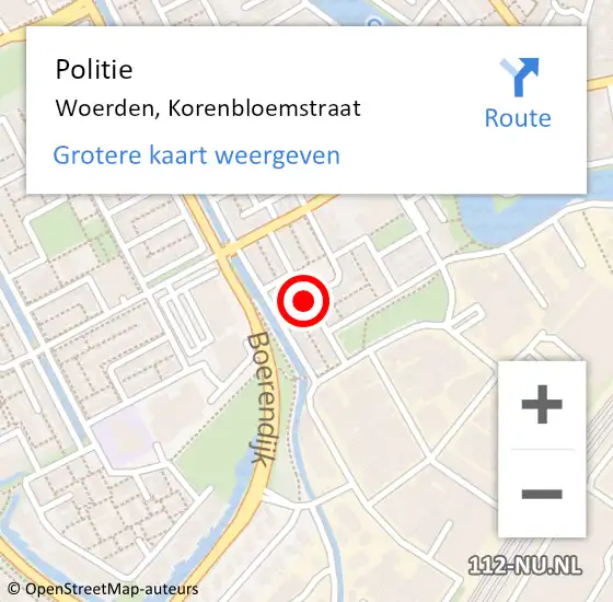 Locatie op kaart van de 112 melding: Politie Woerden, Korenbloemstraat op 23 april 2021 18:12