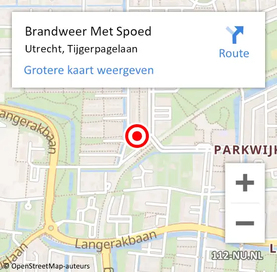 Locatie op kaart van de 112 melding: Brandweer Met Spoed Naar Utrecht, Tijgerpagelaan op 23 april 2021 21:37