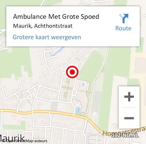 Locatie op kaart van de 112 melding: Ambulance Met Grote Spoed Naar Maurik, Achthontstraat op 24 april 2021 04:03