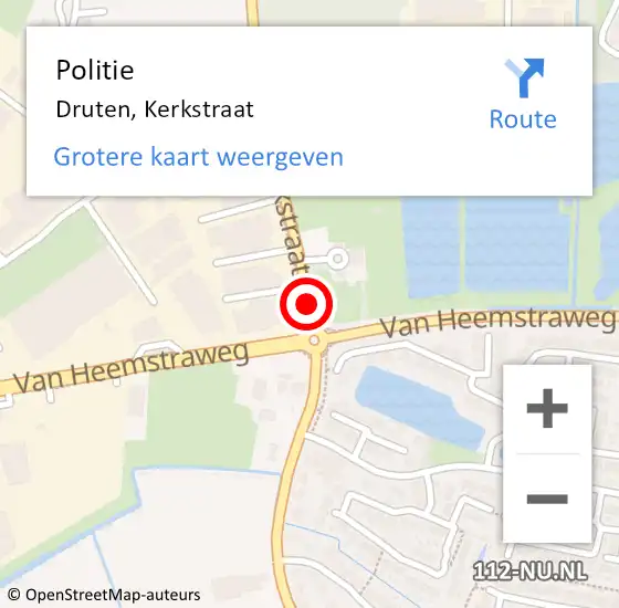 Locatie op kaart van de 112 melding: Politie Druten, Kerkstraat op 24 april 2021 04:05