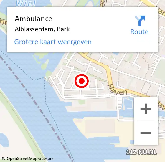 Locatie op kaart van de 112 melding: Ambulance Alblasserdam, Bark op 24 april 2021 09:00