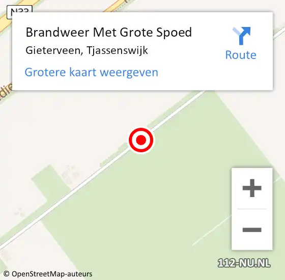 Locatie op kaart van de 112 melding: Brandweer Met Grote Spoed Naar Gieterveen, Tjassenswijk op 24 april 2021 09:33