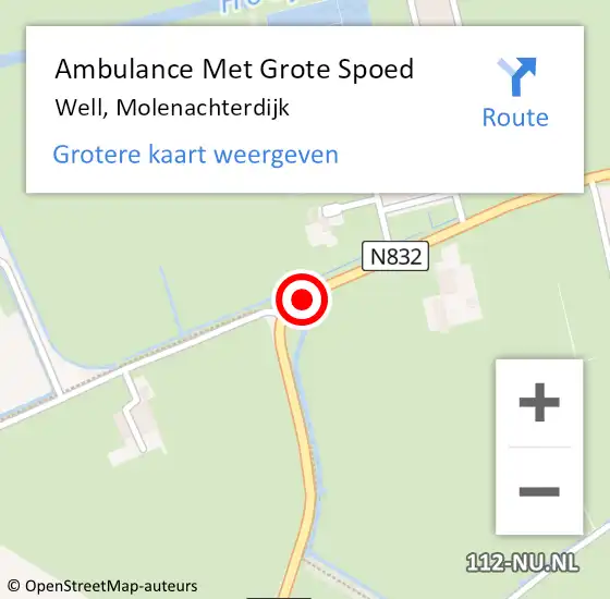 Locatie op kaart van de 112 melding: Ambulance Met Grote Spoed Naar Well, Molenachterdijk op 24 april 2021 09:59