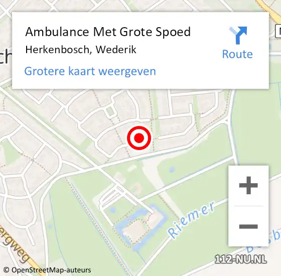 Locatie op kaart van de 112 melding: Ambulance Met Grote Spoed Naar Herkenbosch, Wederik op 8 juni 2014 19:25