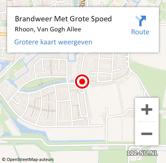 Locatie op kaart van de 112 melding: Brandweer Met Grote Spoed Naar Rhoon, Van Gogh Allee op 24 april 2021 10:53