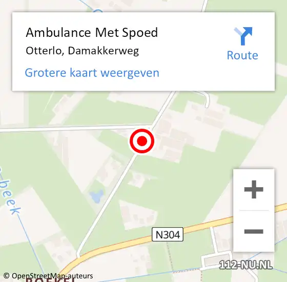 Locatie op kaart van de 112 melding: Ambulance Met Spoed Naar Otterlo, Damakkerweg op 24 april 2021 12:48