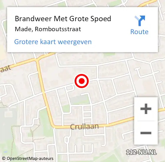 Locatie op kaart van de 112 melding: Brandweer Met Grote Spoed Naar Made, Romboutsstraat op 24 april 2021 16:23