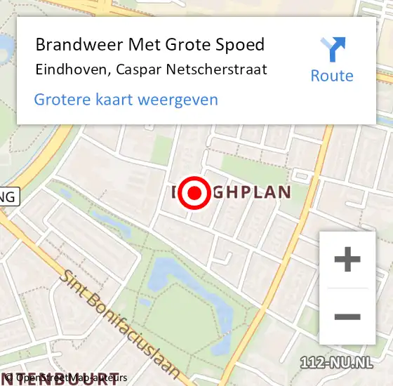 Locatie op kaart van de 112 melding: Brandweer Met Grote Spoed Naar Eindhoven, Caspar Netscherstraat op 24 april 2021 20:15