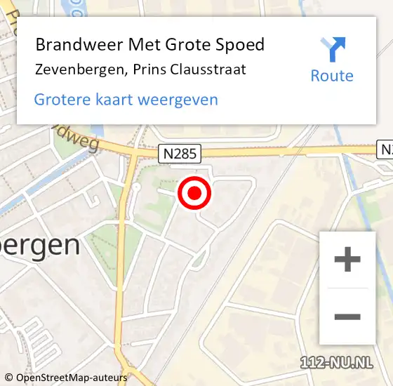 Locatie op kaart van de 112 melding: Brandweer Met Grote Spoed Naar Zevenbergen, Prins Clausstraat op 25 april 2021 00:42