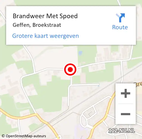 Locatie op kaart van de 112 melding: Brandweer Met Spoed Naar Geffen, Broekstraat op 25 april 2021 03:22