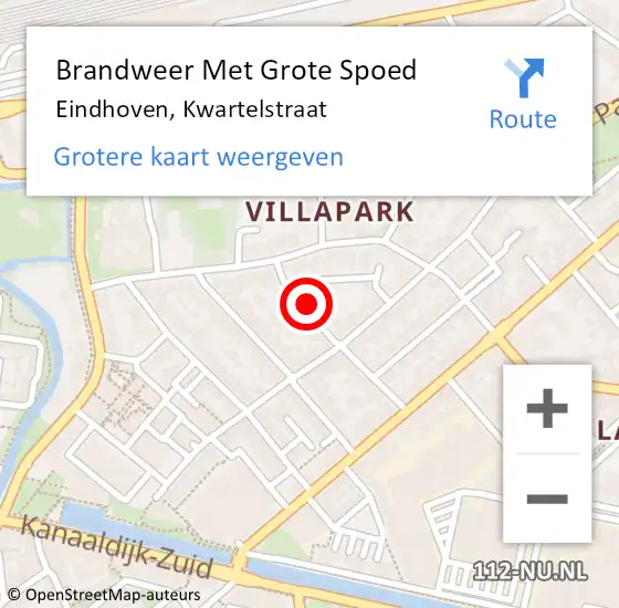 Locatie op kaart van de 112 melding: Brandweer Met Grote Spoed Naar Eindhoven, Kwartelstraat op 25 april 2021 10:06