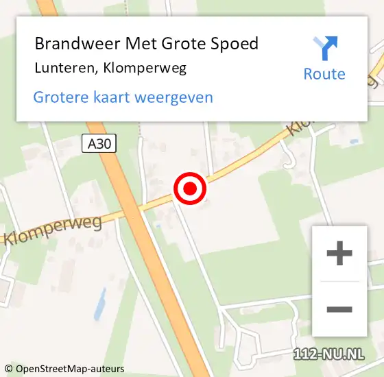 Locatie op kaart van de 112 melding: Brandweer Met Grote Spoed Naar Lunteren, Klomperweg op 25 april 2021 13:42