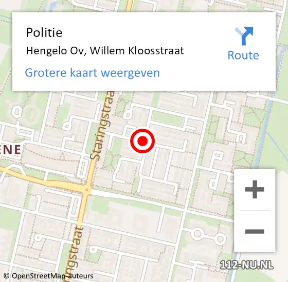 Locatie op kaart van de 112 melding: Politie Hengelo, Willem Kloosstraat op 25 april 2021 13:58