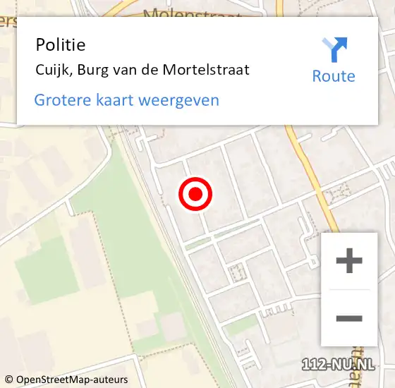 Locatie op kaart van de 112 melding: Politie Cuijk, Burg van de Mortelstraat op 25 april 2021 15:04