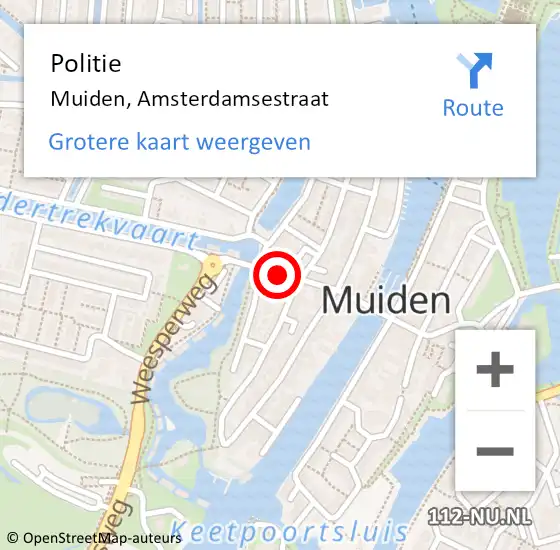 Locatie op kaart van de 112 melding: Politie Muiden, Amsterdamsestraat op 25 april 2021 18:28