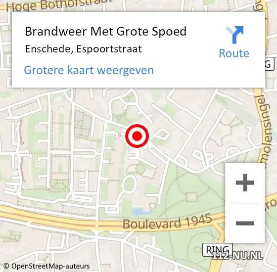 Locatie op kaart van de 112 melding: Brandweer Met Grote Spoed Naar Enschede, Espoortstraat op 26 april 2021 00:36