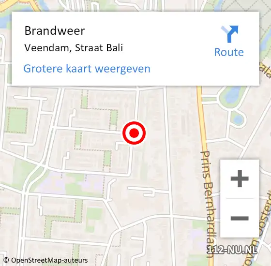 Locatie op kaart van de 112 melding: Brandweer Veendam, Straat Bali op 26 april 2021 03:45