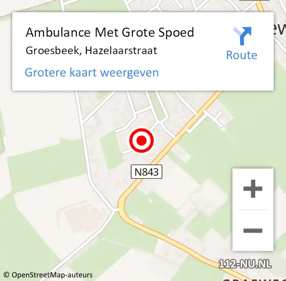 Locatie op kaart van de 112 melding: Ambulance Met Grote Spoed Naar Groesbeek, Hazelaarstraat op 26 april 2021 08:53