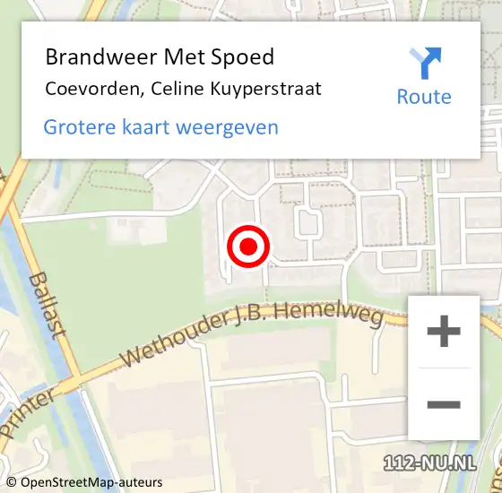 Locatie op kaart van de 112 melding: Brandweer Met Spoed Naar Coevorden, Celine Kuyperstraat op 26 april 2021 08:55