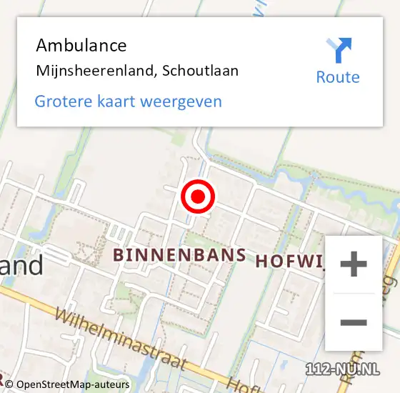 Locatie op kaart van de 112 melding: Ambulance Mijnsheerenland, Schoutlaan op 26 april 2021 12:47