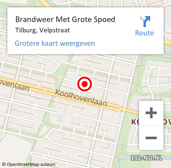 Locatie op kaart van de 112 melding: Brandweer Met Grote Spoed Naar Tilburg, Velpstraat op 26 april 2021 13:05