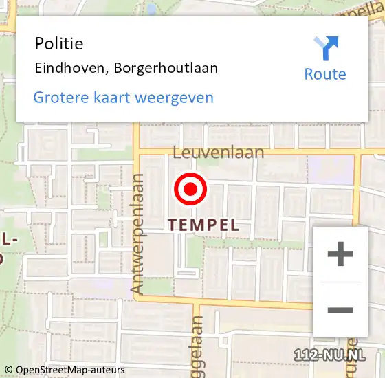 Locatie op kaart van de 112 melding: Politie Eindhoven, Borgerhoutlaan op 26 april 2021 14:32