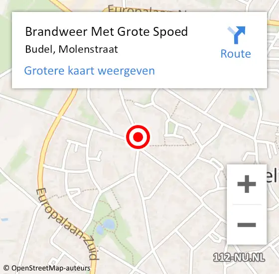 Locatie op kaart van de 112 melding: Brandweer Met Grote Spoed Naar Budel, Molenstraat op 26 april 2021 14:42