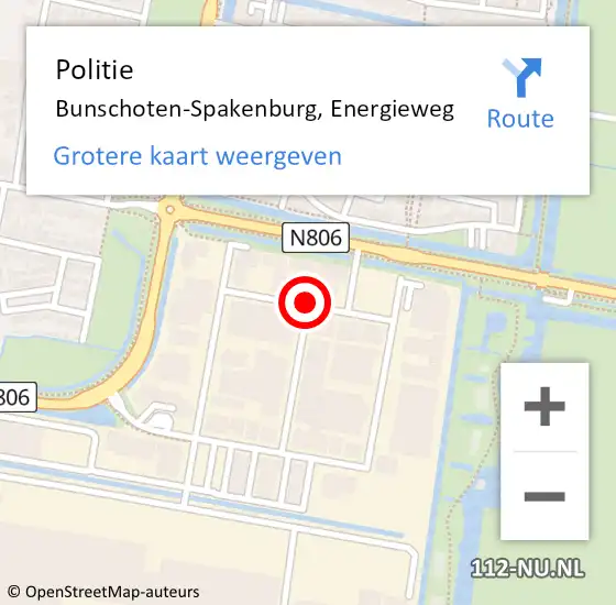 Locatie op kaart van de 112 melding: Politie Bunschoten-Spakenburg, Energieweg op 26 april 2021 15:57