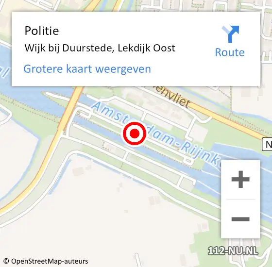 Locatie op kaart van de 112 melding: Politie Wijk bij Duurstede, Lekdijk Oost op 8 juni 2014 23:58