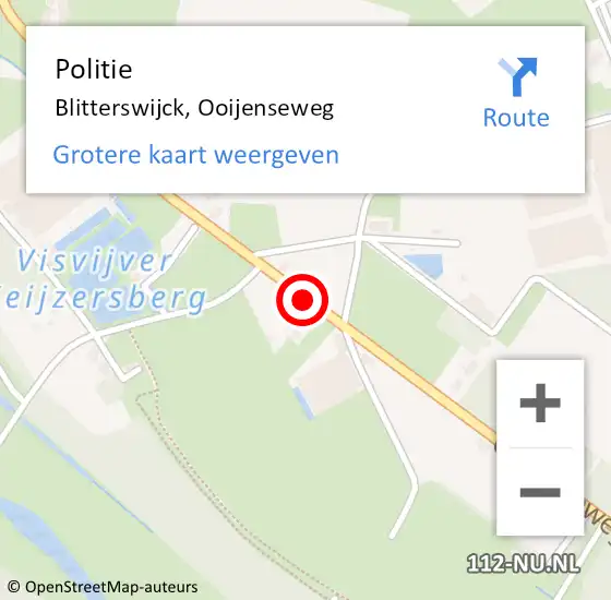 Locatie op kaart van de 112 melding: Politie Blitterswijck, Ooijenseweg op 26 april 2021 18:28