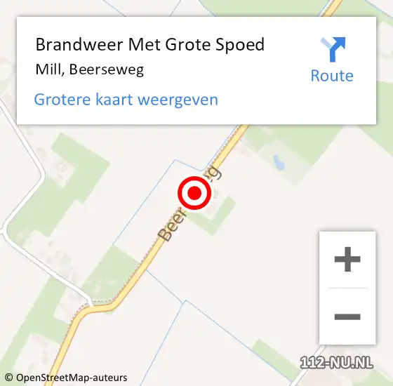 Locatie op kaart van de 112 melding: Brandweer Met Grote Spoed Naar Mill, Beerseweg op 26 april 2021 19:45