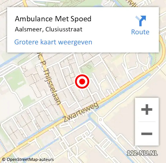 Locatie op kaart van de 112 melding: Ambulance Met Spoed Naar Aalsmeer, Clusiusstraat op 26 april 2021 23:48