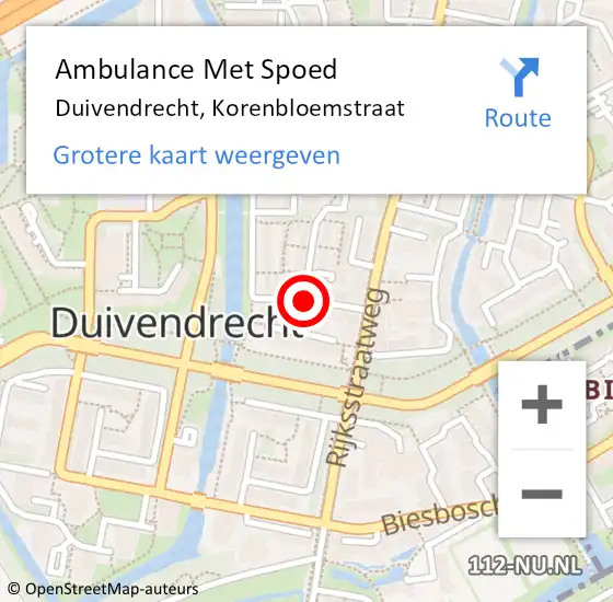 Locatie op kaart van de 112 melding: Ambulance Met Spoed Naar Duivendrecht, Korenbloemstraat op 27 april 2021 00:20
