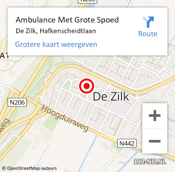 Locatie op kaart van de 112 melding: Ambulance Met Grote Spoed Naar De Zilk, Hafkenscheidtlaan op 9 juni 2014 00:39