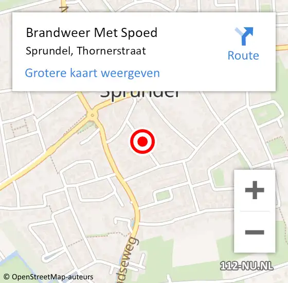 Locatie op kaart van de 112 melding: Brandweer Met Spoed Naar Sprundel, Thornerstraat op 27 april 2021 08:19