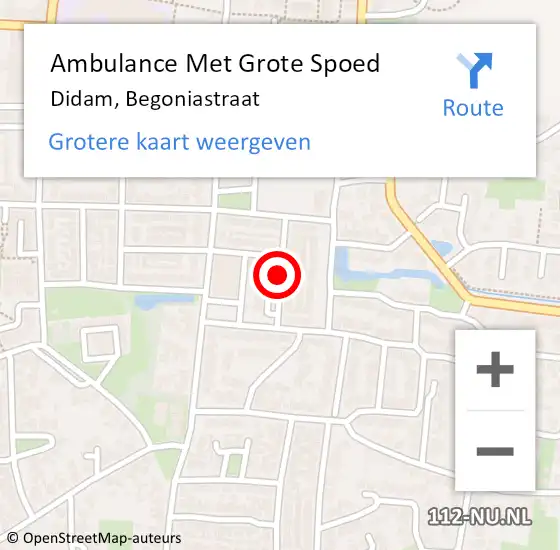 Locatie op kaart van de 112 melding: Ambulance Met Grote Spoed Naar Didam, Begoniastraat op 27 april 2021 10:50