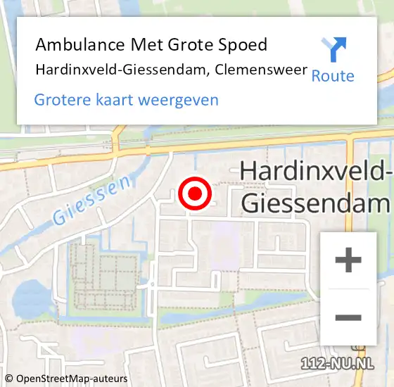 Locatie op kaart van de 112 melding: Ambulance Met Grote Spoed Naar Hardinxveld-Giessendam, Clemensweer op 27 april 2021 12:51