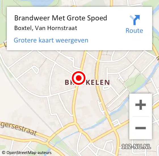Locatie op kaart van de 112 melding: Brandweer Met Grote Spoed Naar Boxtel, Van Hornstraat op 27 april 2021 13:29