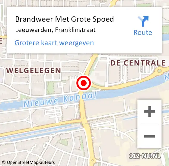 Locatie op kaart van de 112 melding: Brandweer Met Grote Spoed Naar Leeuwarden, Franklinstraat op 27 april 2021 15:23