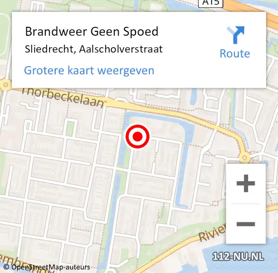 Locatie op kaart van de 112 melding: Brandweer Geen Spoed Naar Sliedrecht, Aalscholverstraat op 27 april 2021 16:37